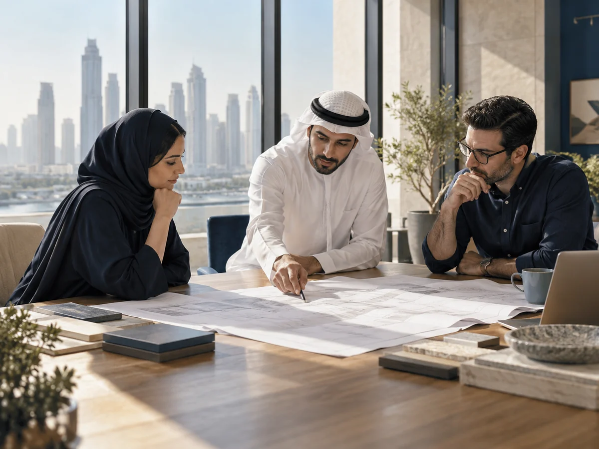 Illustrative scene of technology consultants reviewing a project plan together